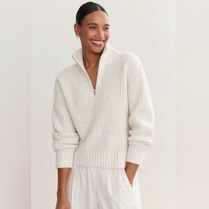 Athleta Cream Ribbed Half-Zip Turtleneck Sweater